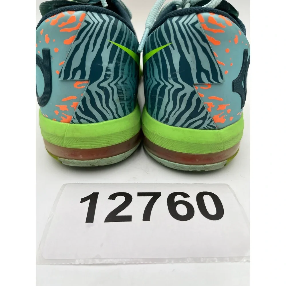 Nike KD VI 6 599477-302 Sneakers Boys 6Y Green Orange Tiger Athletic Shoes